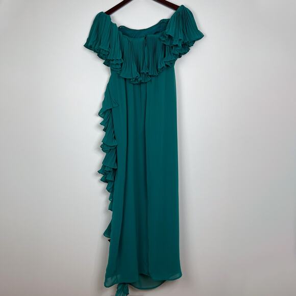 Anthropologie Hutch Green Off The Shoulder Ruffled Column Maxi Dress Size 2 - Picture 5 of 11